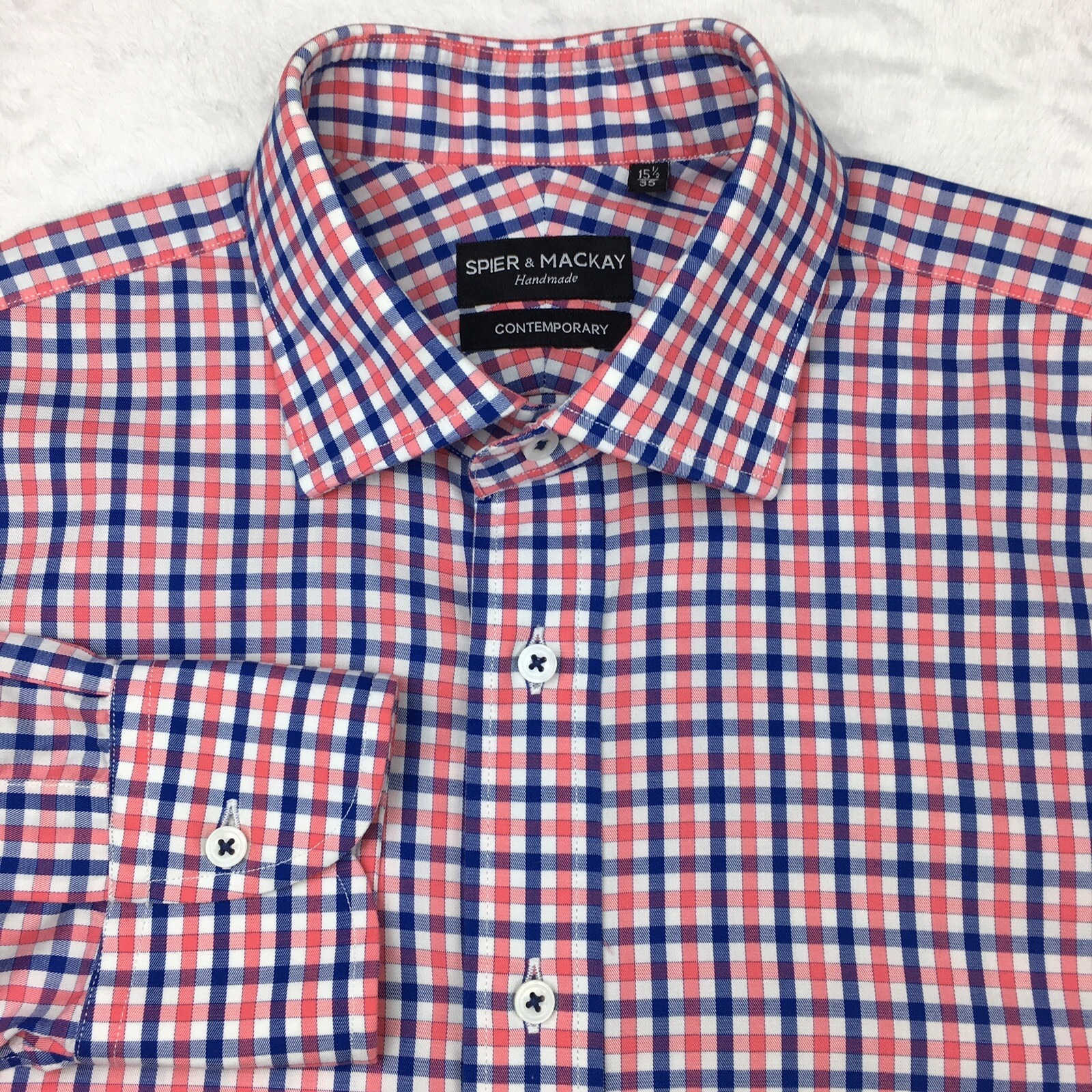 Spier And Mackay Dress Shirt Mens 15.5/35 Red/White/Blue Check Contemporary
